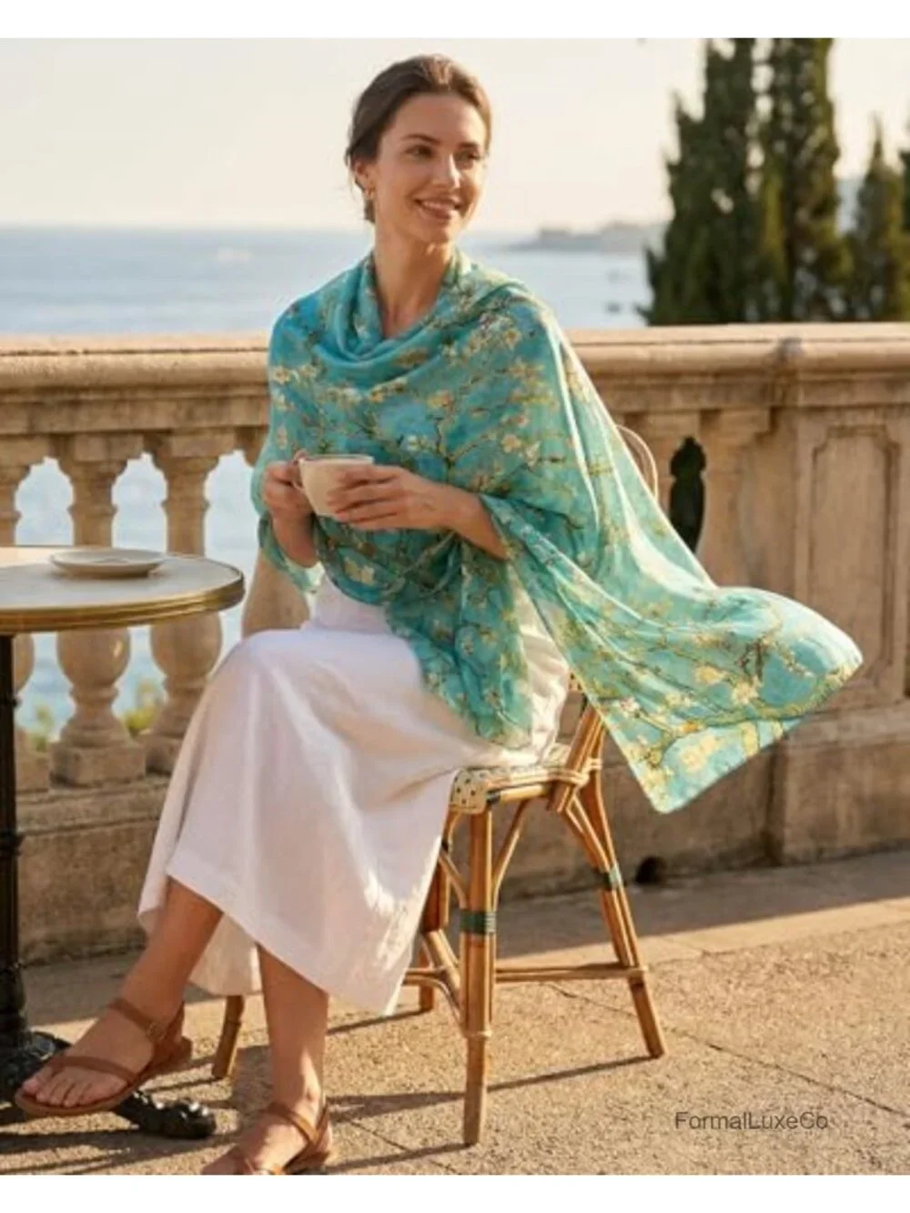Extra Large 100% Mulberry Silk Floral Shawl Wrap Scarf